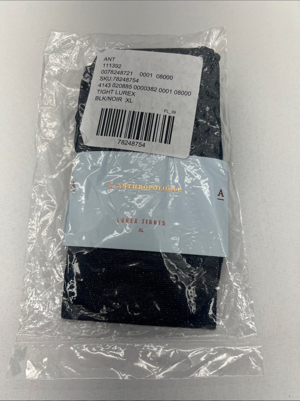 Anthropologie NWT,s Black Size XL Lurex Shimmer Tights Sparkly Metallic